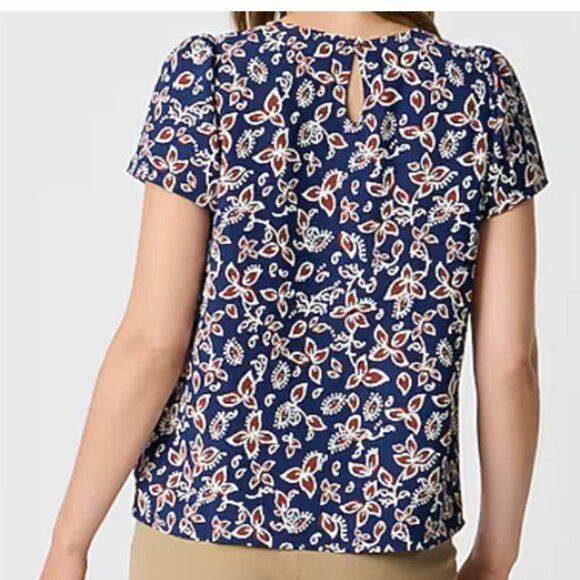 J Crew Women's Short Sleeve Crepe Top Classic Blue Floral Print Blouse Plus Size - Picture 2 of 8